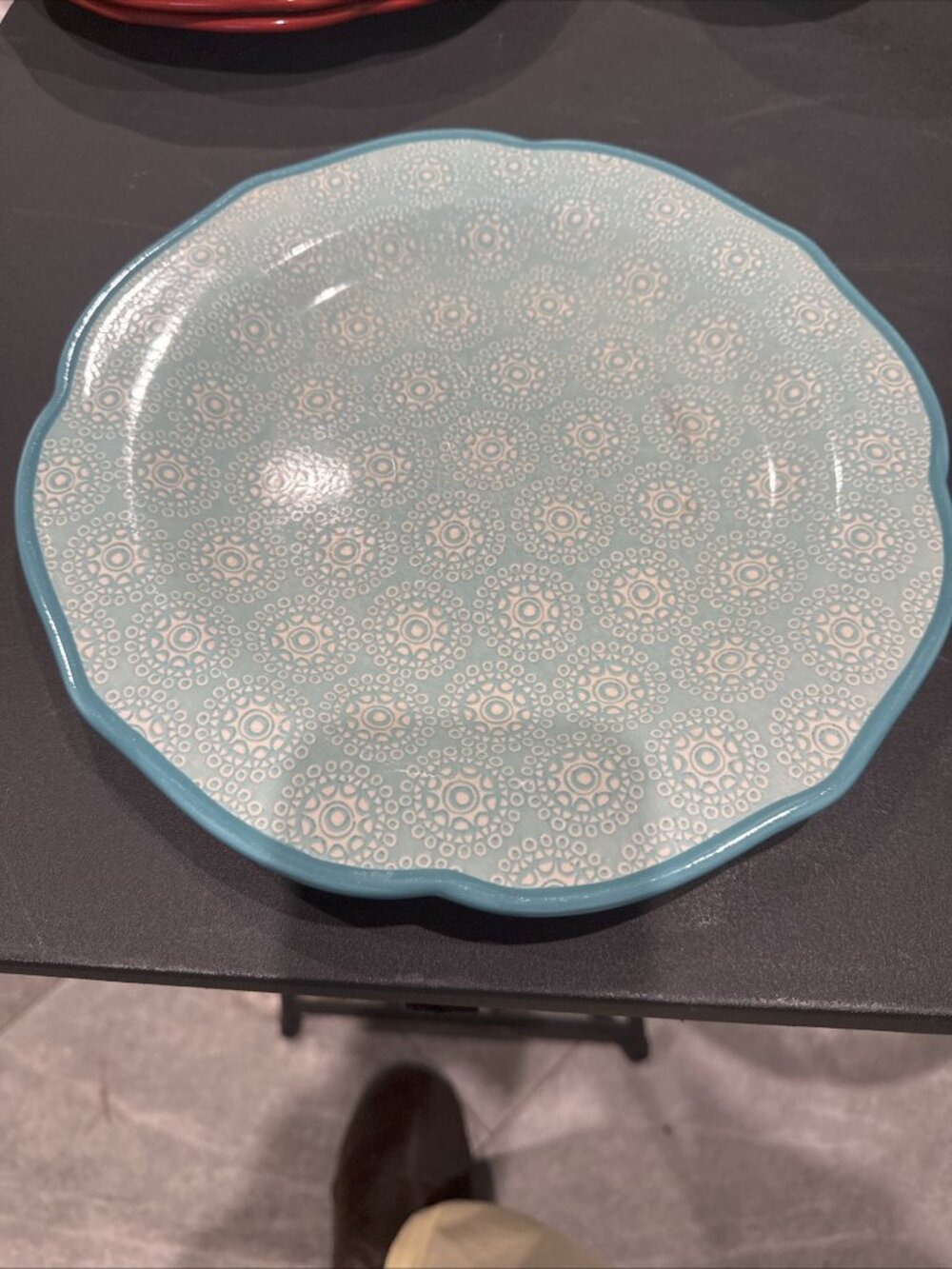 The Pioneer Woman Teal Hyacinth Dinner Plate 10.5” Mandala Floral Blue Scallop